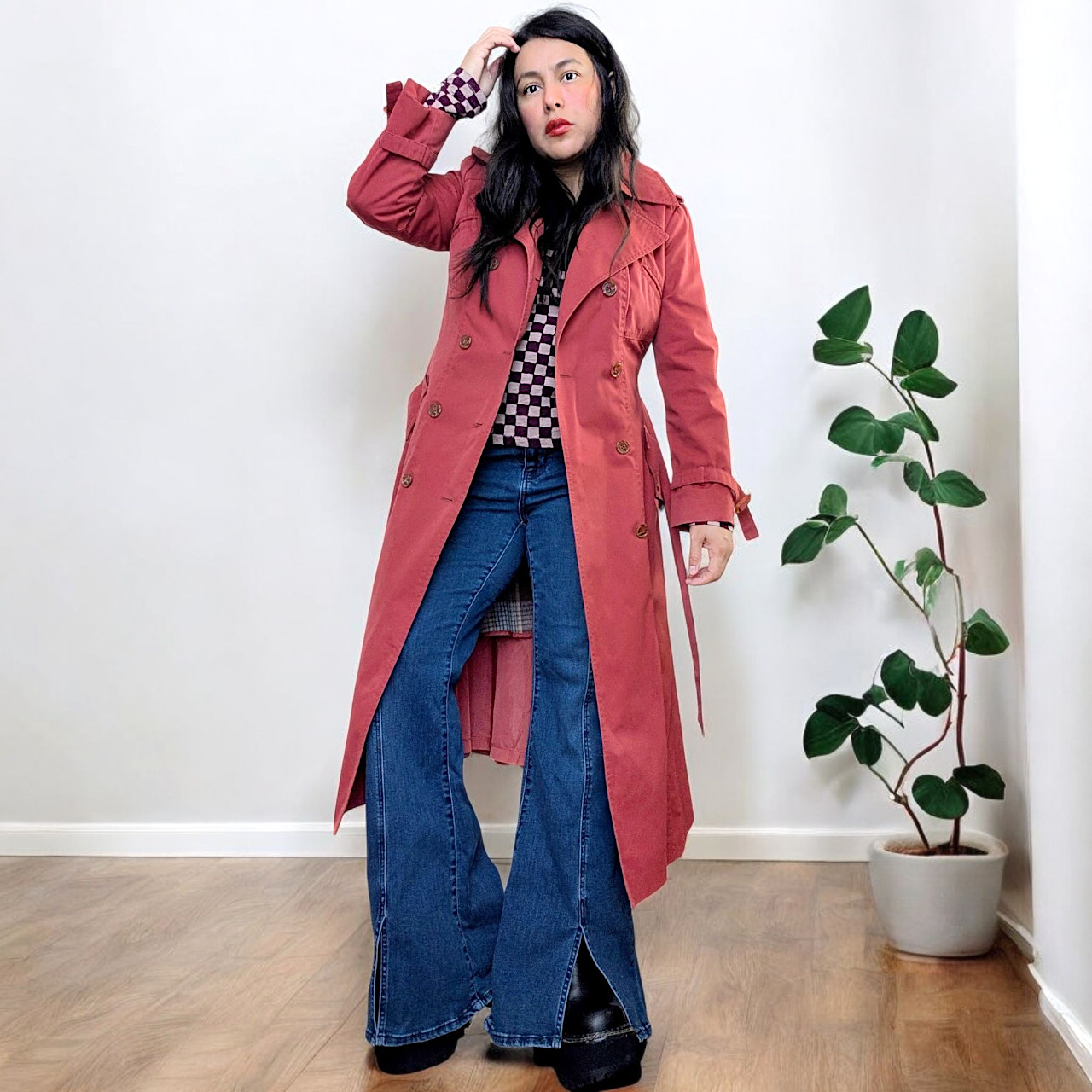 Okay Fashions by Herman Kay vintage made in Hong Kong brick red trench coat S/M
