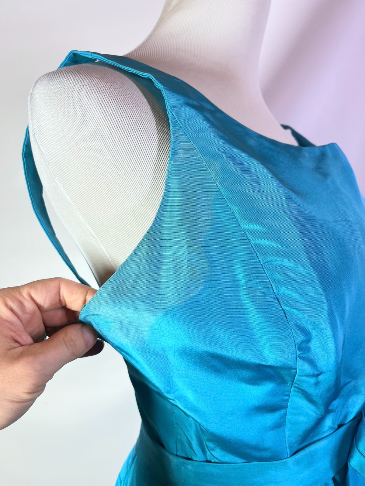 Vintage 50s Henri Bendel Young Timers Sleeveless Blue-Green Gown Pockets *Flaws