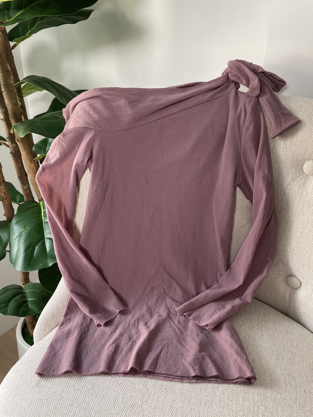 VTG 90’s Y2K Sweet Pea Dusty Pink Nylon Top 3/4 Sleeve Off Shoulder Fairycore S