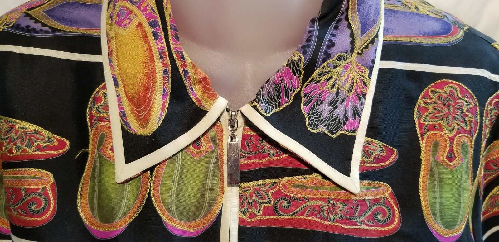 Victor Costa S Silk Jacket Occasion Lined Small Embroidered Slippers Colorful