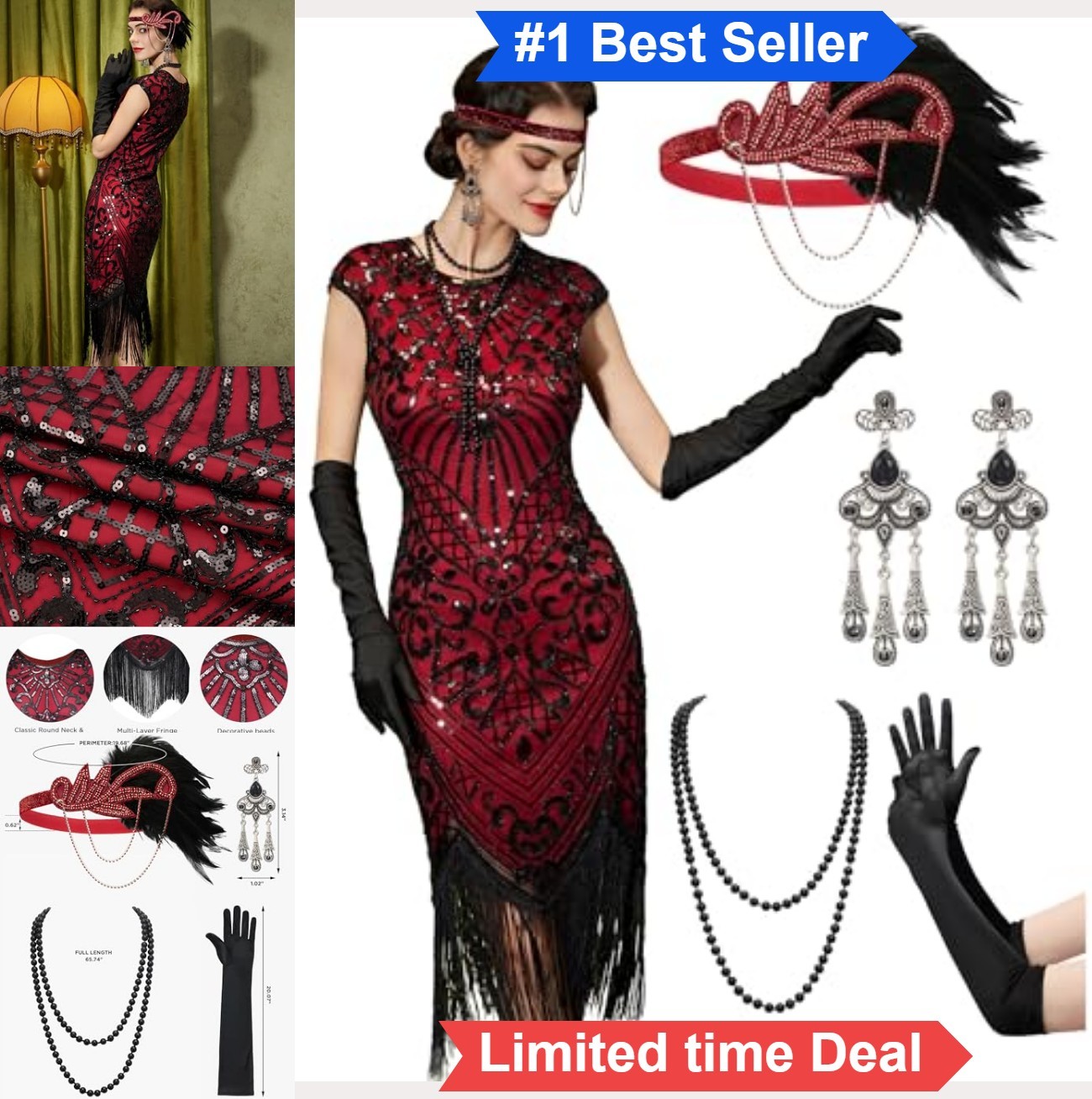 1920s Flapper Dress Costume for Women Sequin Fringe Gatsby Party Outfit with