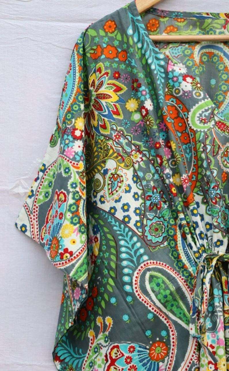 Indian Cotton Kaftan, Indian Floral Kaftan Long Caftan, Beach Cover up Sleepwear