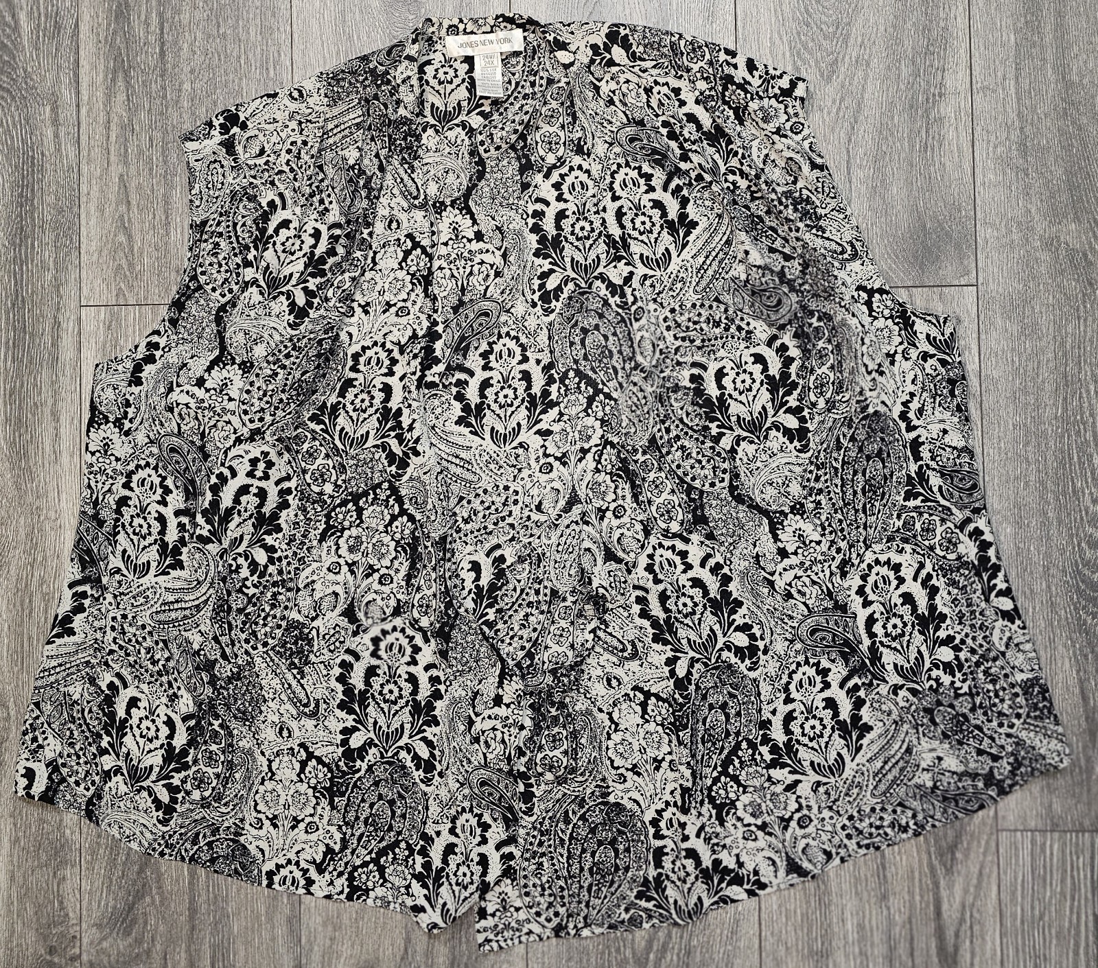 Vintage Jones New York Silk 2 Pc Vest & Skirt Set Floral Black 24W Top 20W Skirt