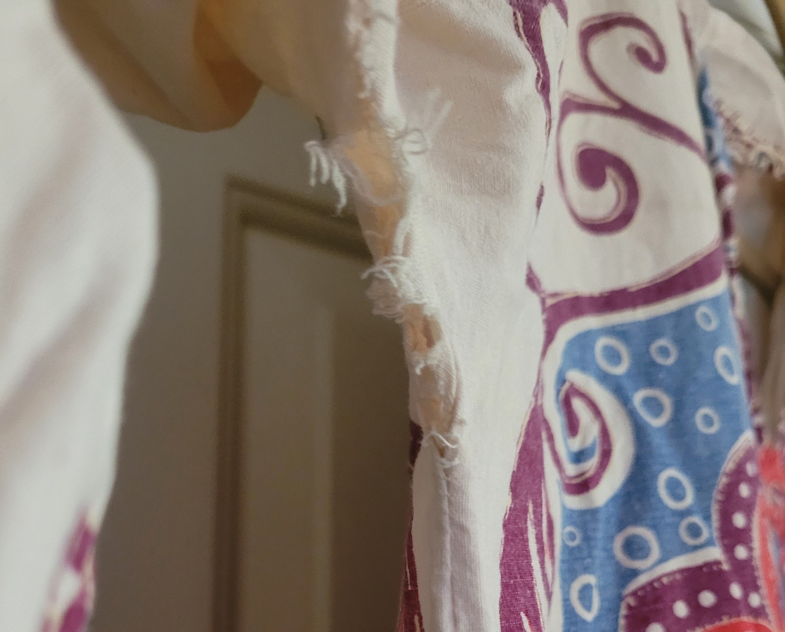 1960s Handsewn White Kaftan Mumu Flowy Sleeve Detail Hippy Mrs. Roper Cotton