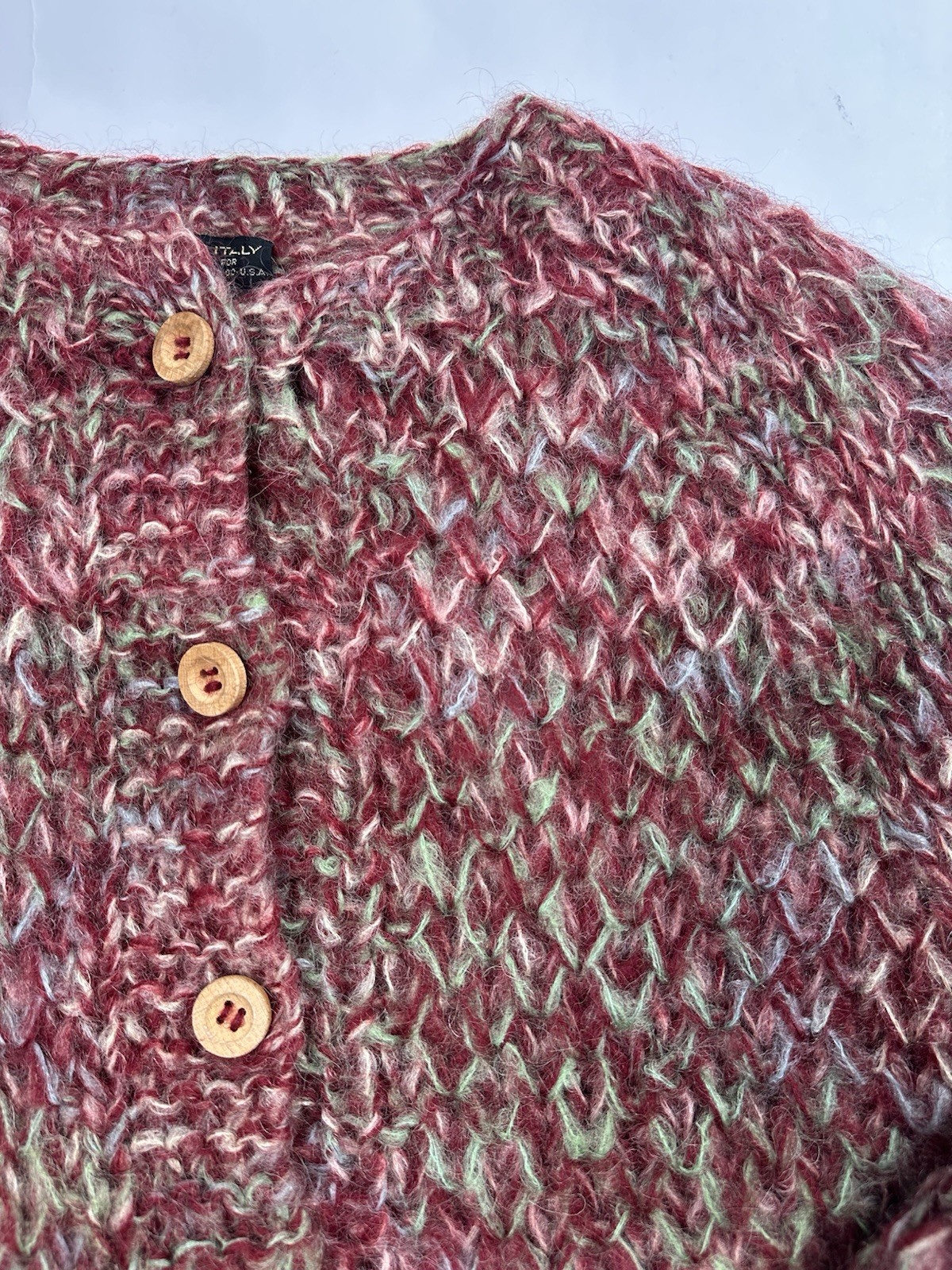 Rare! Vintage 1950’s Sweater Wool Mohair Thick Knit Made In Italy Wooden Buttons