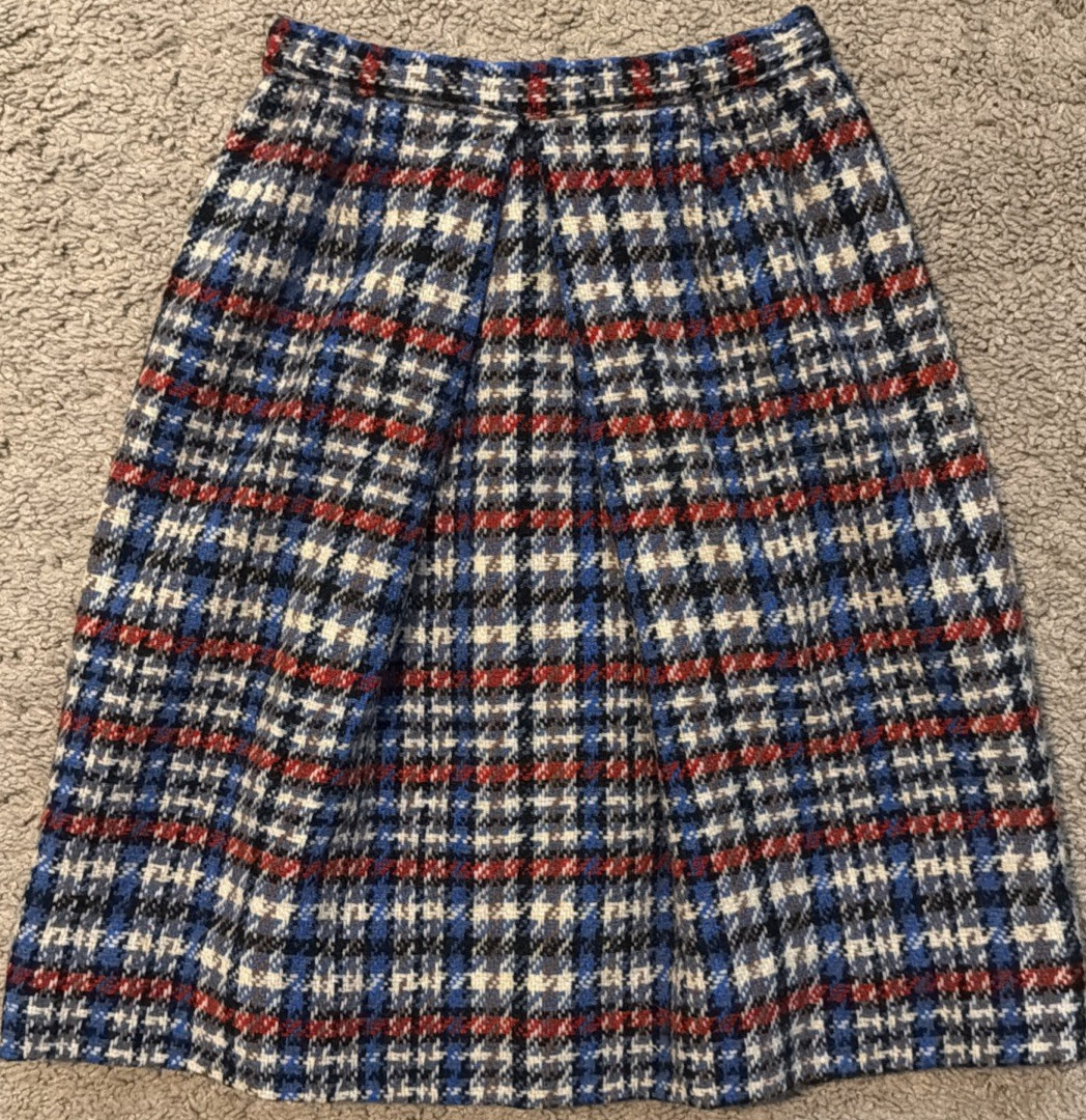 Vintage 1960s Handmade Wool Tweed Skirt Suit Set XXS 00 Cropped Boxy Jacket