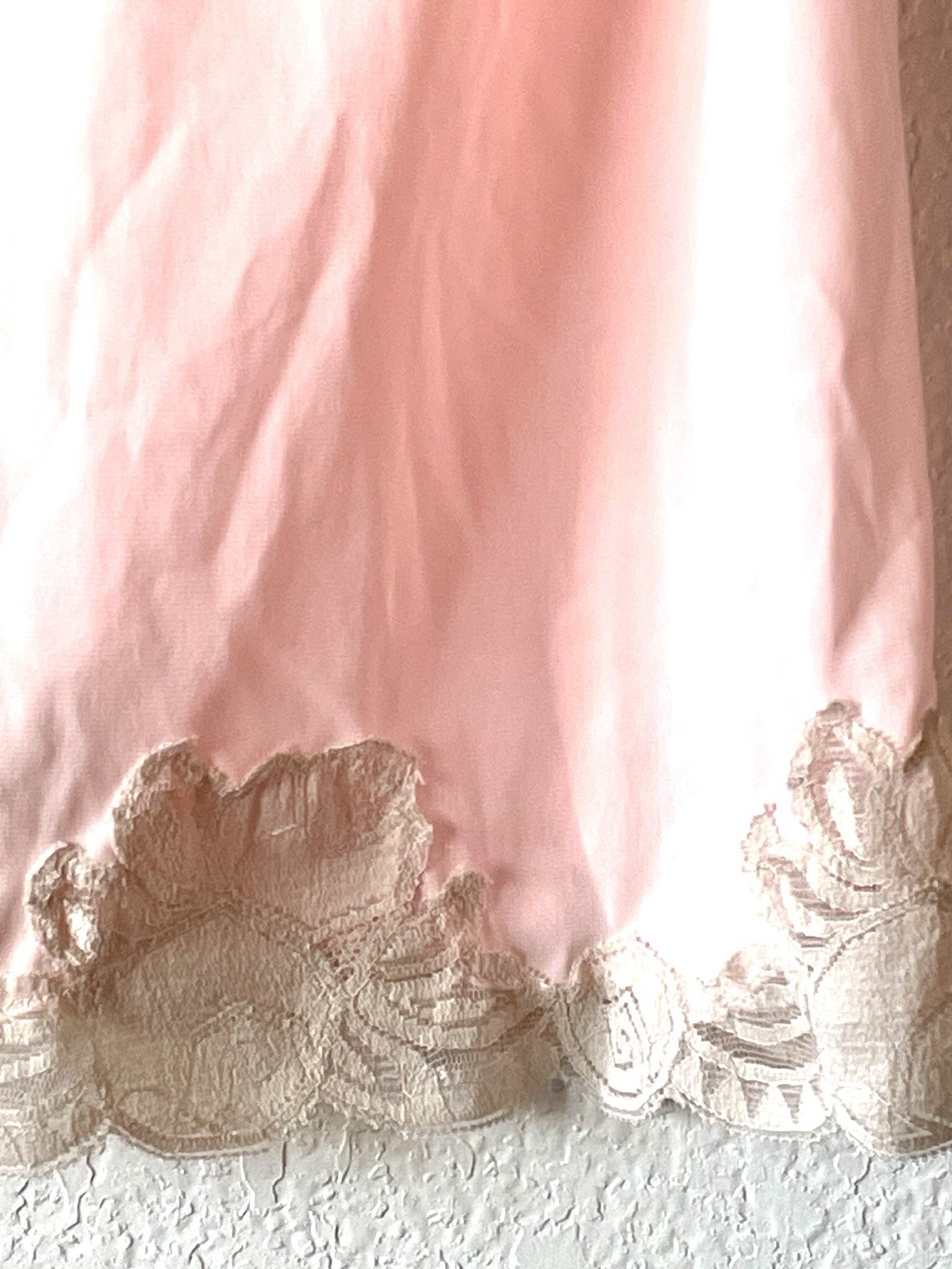 Vintage 60’s MISTEE Cotton Candy Pink Beige Lace Babydoll Nylon Gown Nightie M