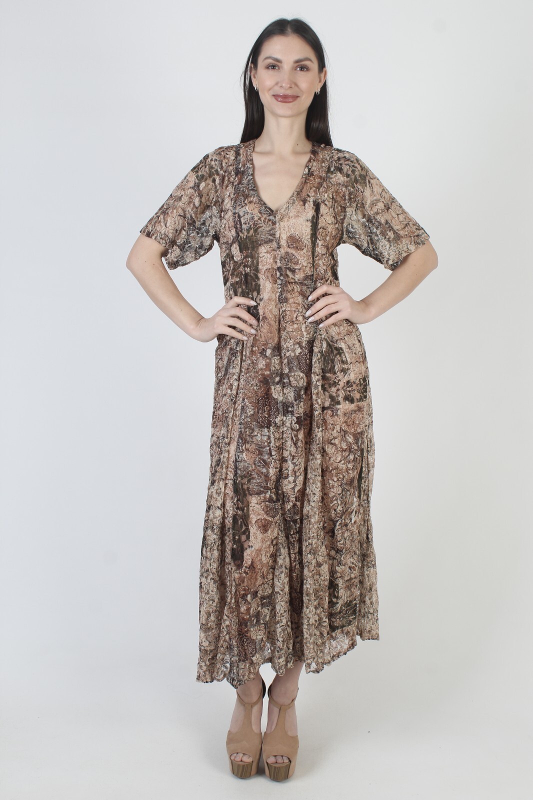 Vintage Camouflage Gypsy Lace Dress 90s Sheer Forrest Army Green Grunge Maxi M