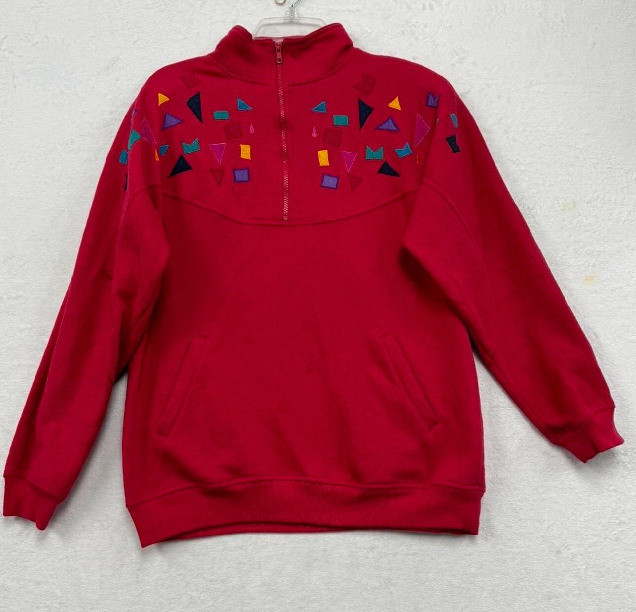 1980s Chinawear By Morsly 1/4 Zip Women’s Pullover Size Large – Red/Geometric