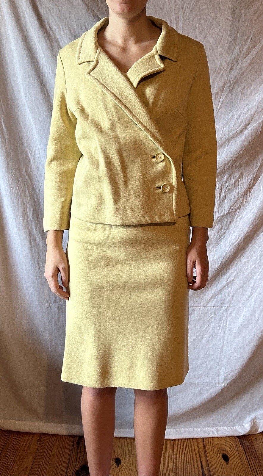 Striking Vintage 50s 100% Wool Butter Yellow Dress & Jacket Set 1950s Dress Suit