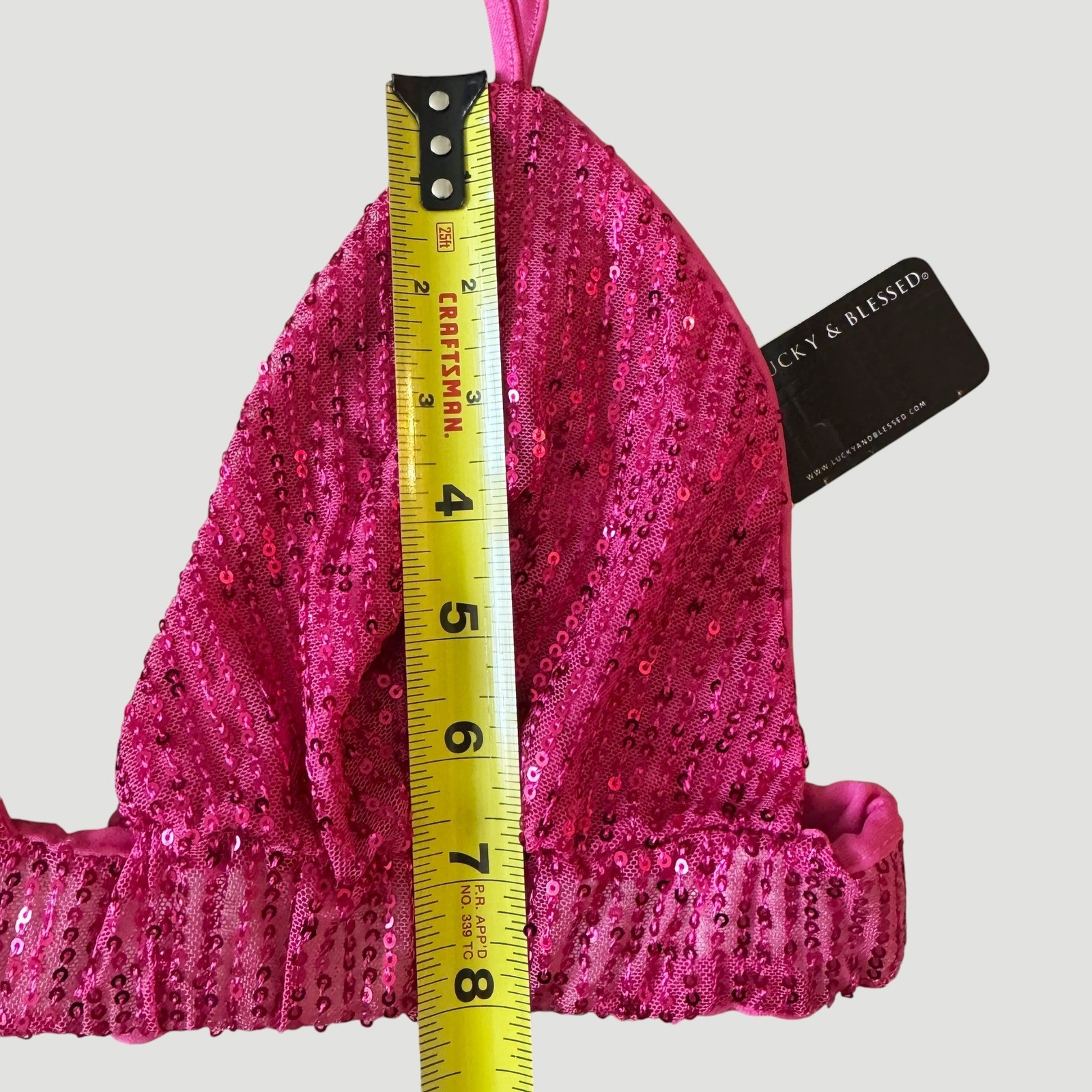 Festival Hot Pink Sequin Triangle Bralette top L&B Sparkle M Rave concert NWT
