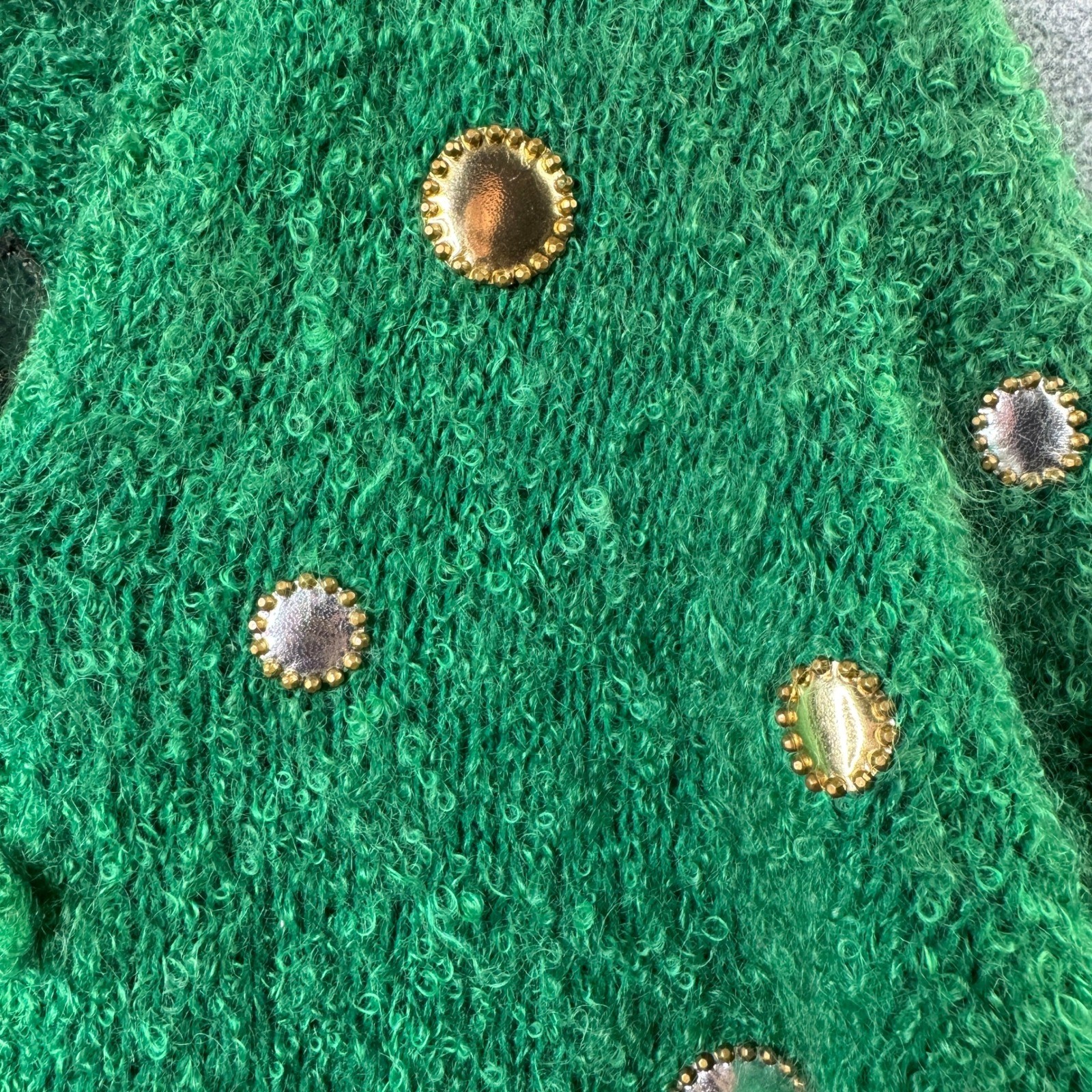 Vintage Jules Tabach California Green Boucle Cardigan Mirror Studded Sweater