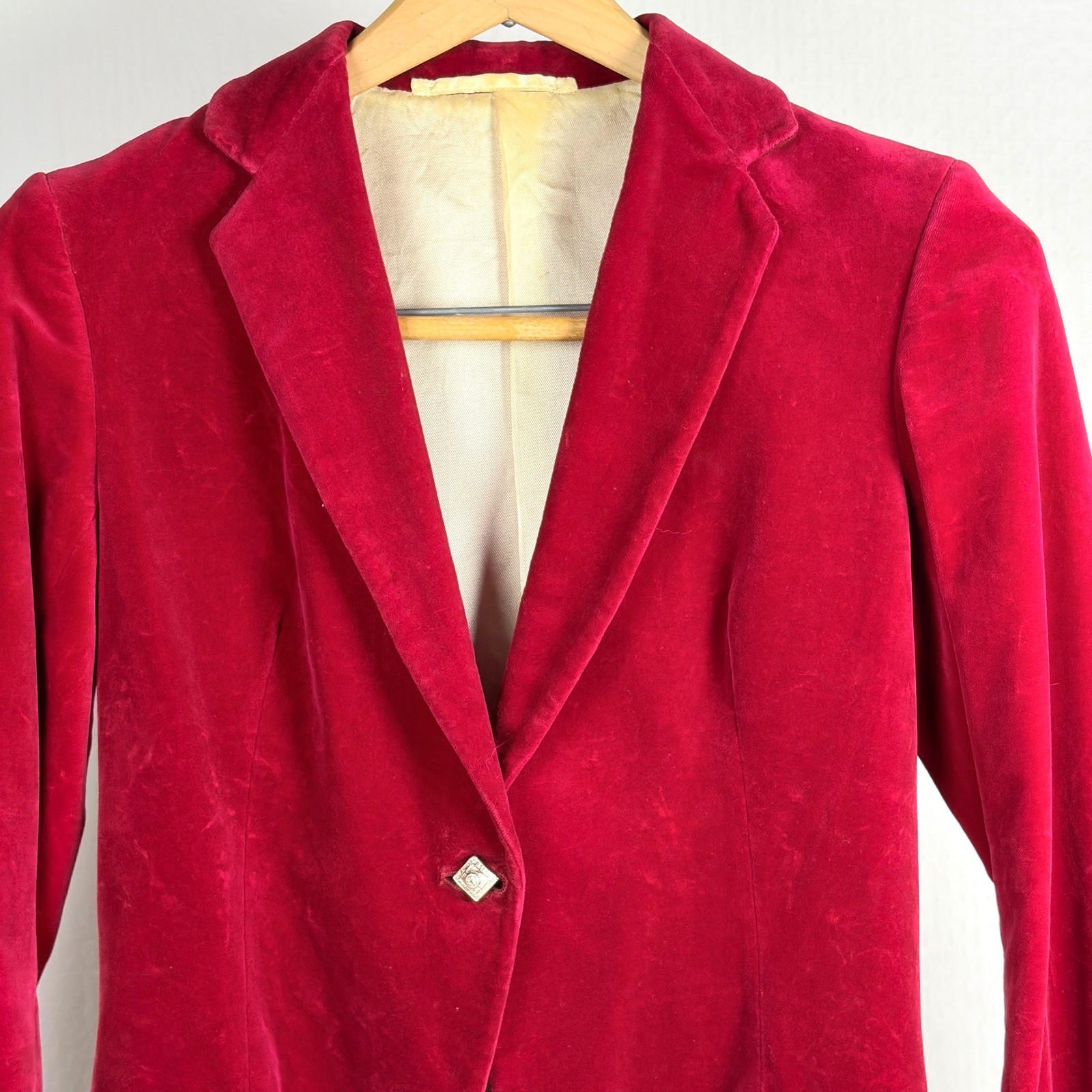 Scotch House Vtg Scarlet Red Velvet Riding Military Jacket Ornate Buttons sz 34