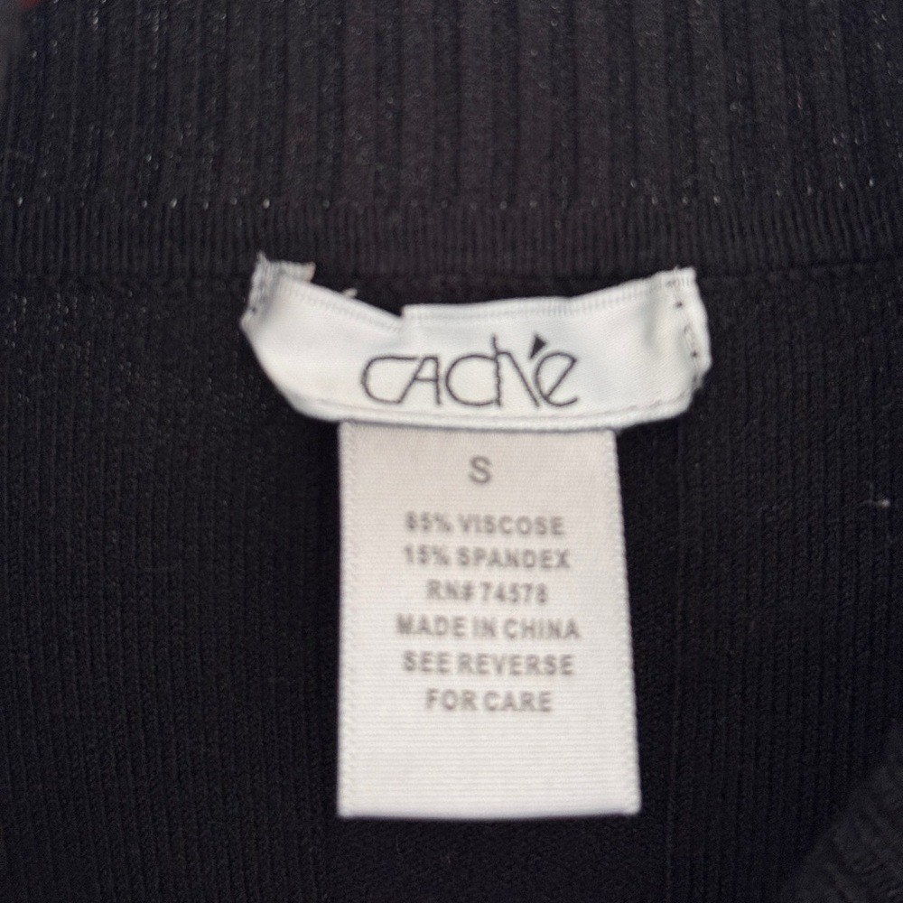 Vintage 90s-Y2K Cache Black Ribbed Viscose/Spandex Turtleneck Sweater Size Small
