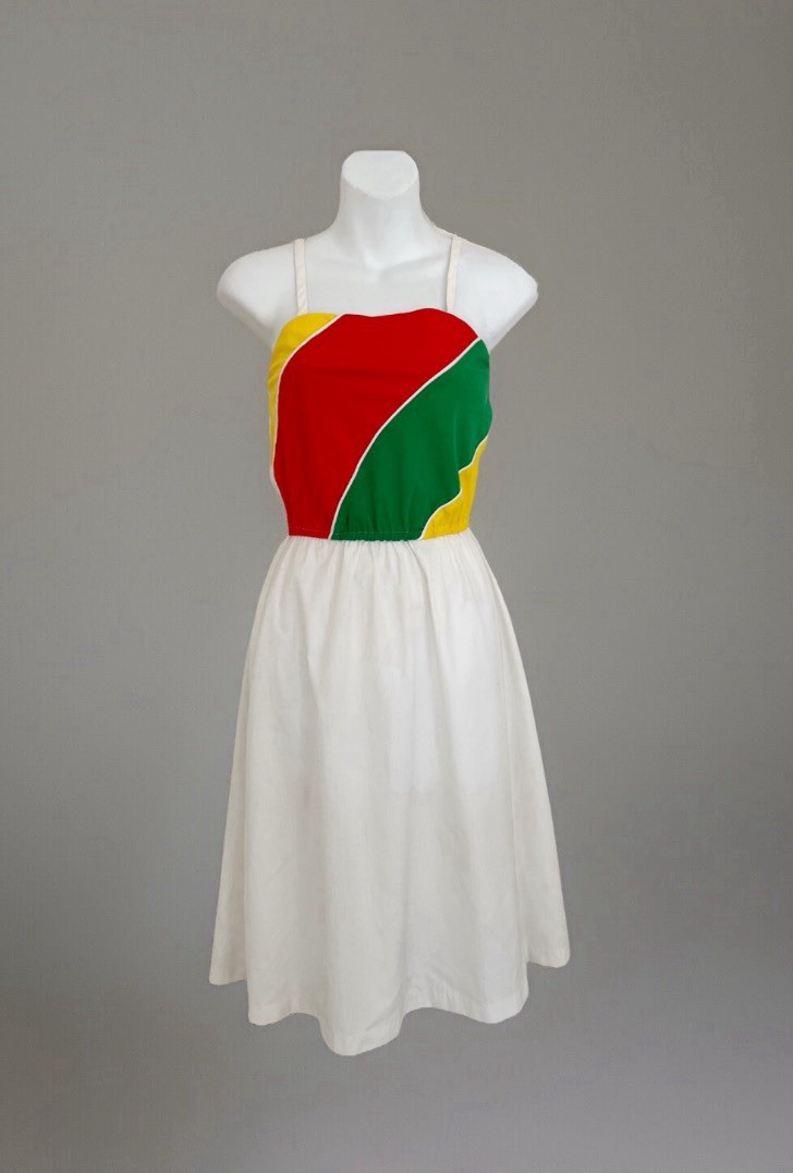 Vintage 1970s Dress Set XS 2-Piece White Multicolor Sundress Jacket