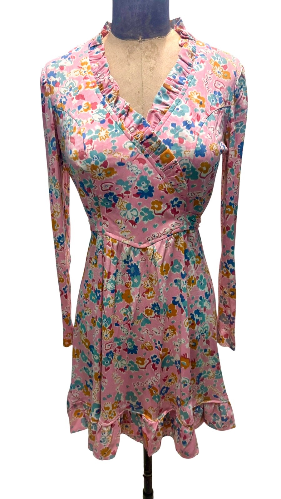 70s Vintage Patricia Fair Pink Floral Mini Dress Small Size 11