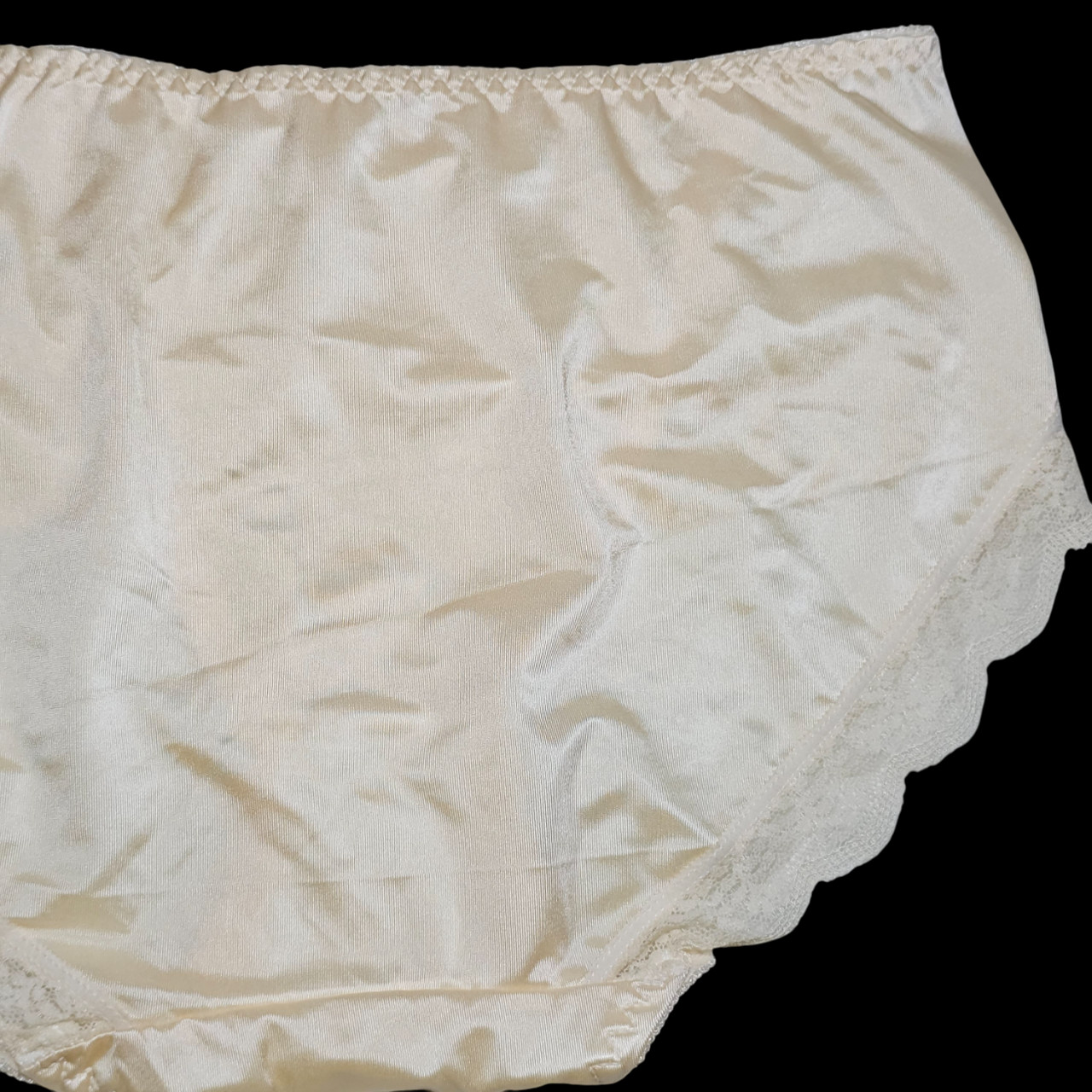 Vintage Slippery Yellow Panty Nylon Spandex Sissy Lace Brief Size 6-7 Hip 35-39″
