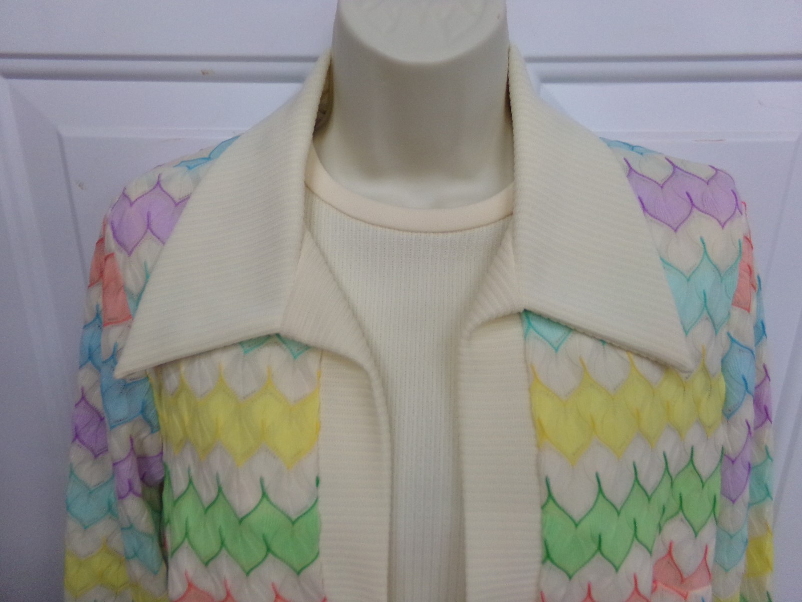 True Vtg Womens 2 Pc Altogether Fashions Ecru Dress & Pastel Jacket Set M or L?