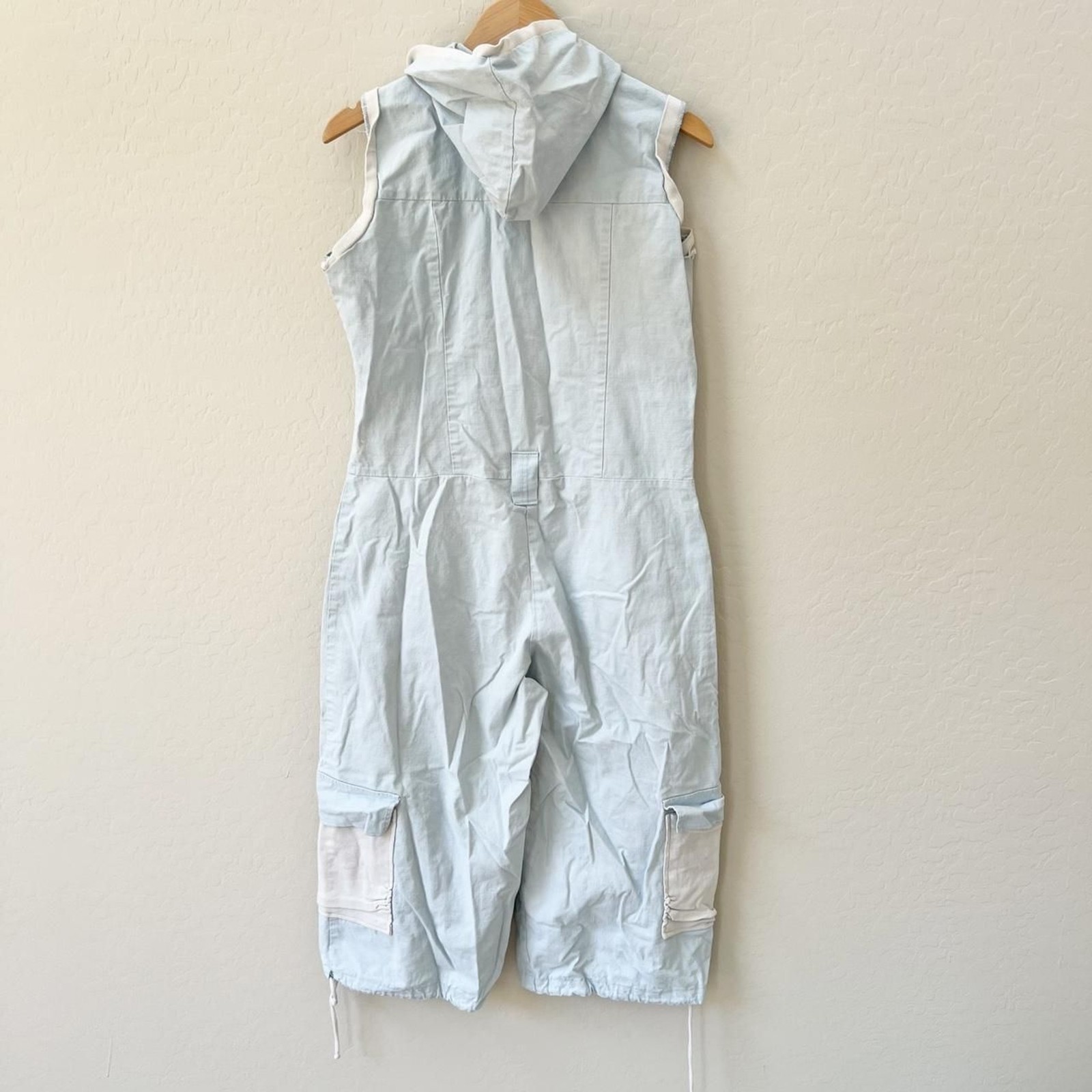 VINTAGE 90’s Von Dutch Light blue white cargo sleeveless jumpsuit coveralls sz L