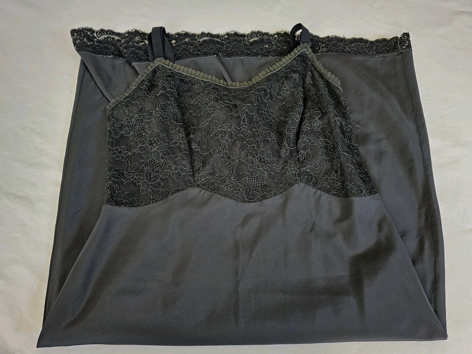 Vintage 50s Black Tafredda Lace Side Zip Lingerie Full Slip Dress 34 S