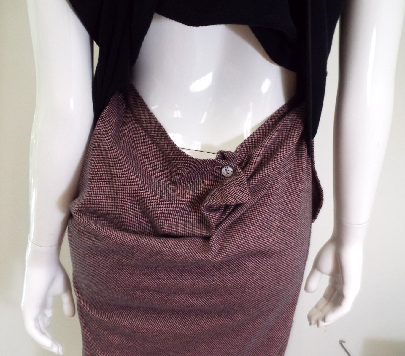 Vintage 1980s Issey Miyake Pink Black Cotton Dress Medium Open Back Brush Label