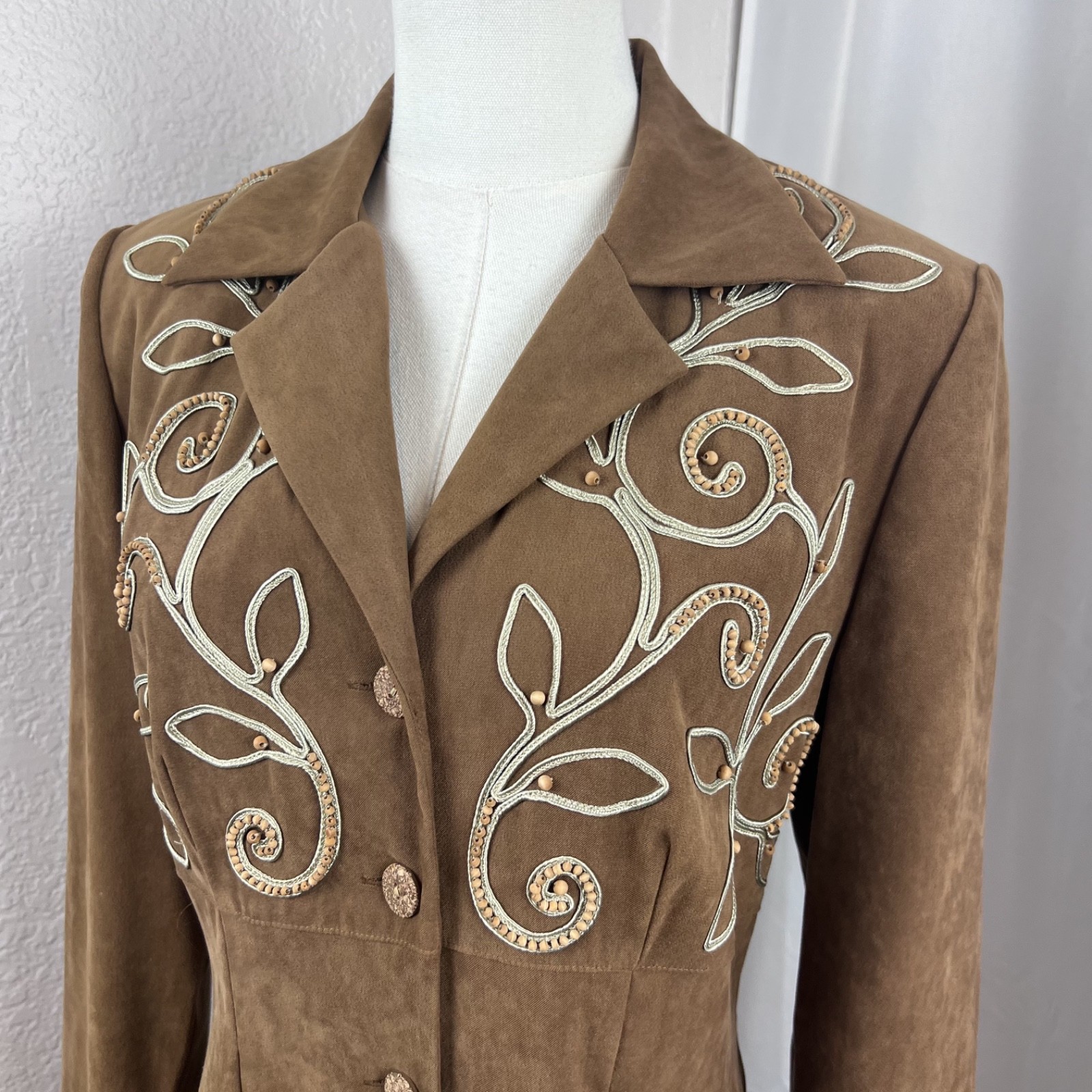 Vintage Faux Suede Midi Dress Womens 6 Beaded Western Country Cowgirl Boho Chic
