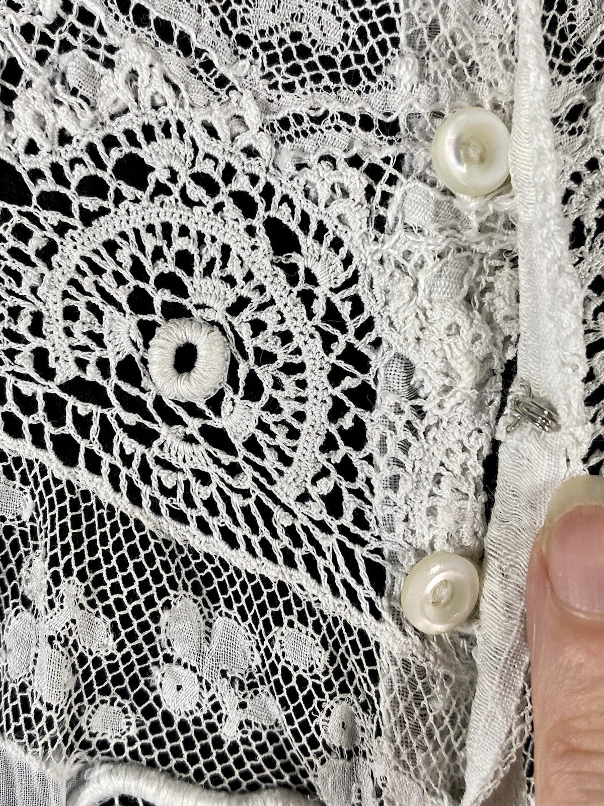 Antique late Victorian-Edwardian intricate pieced lace sheer wedding gown dress