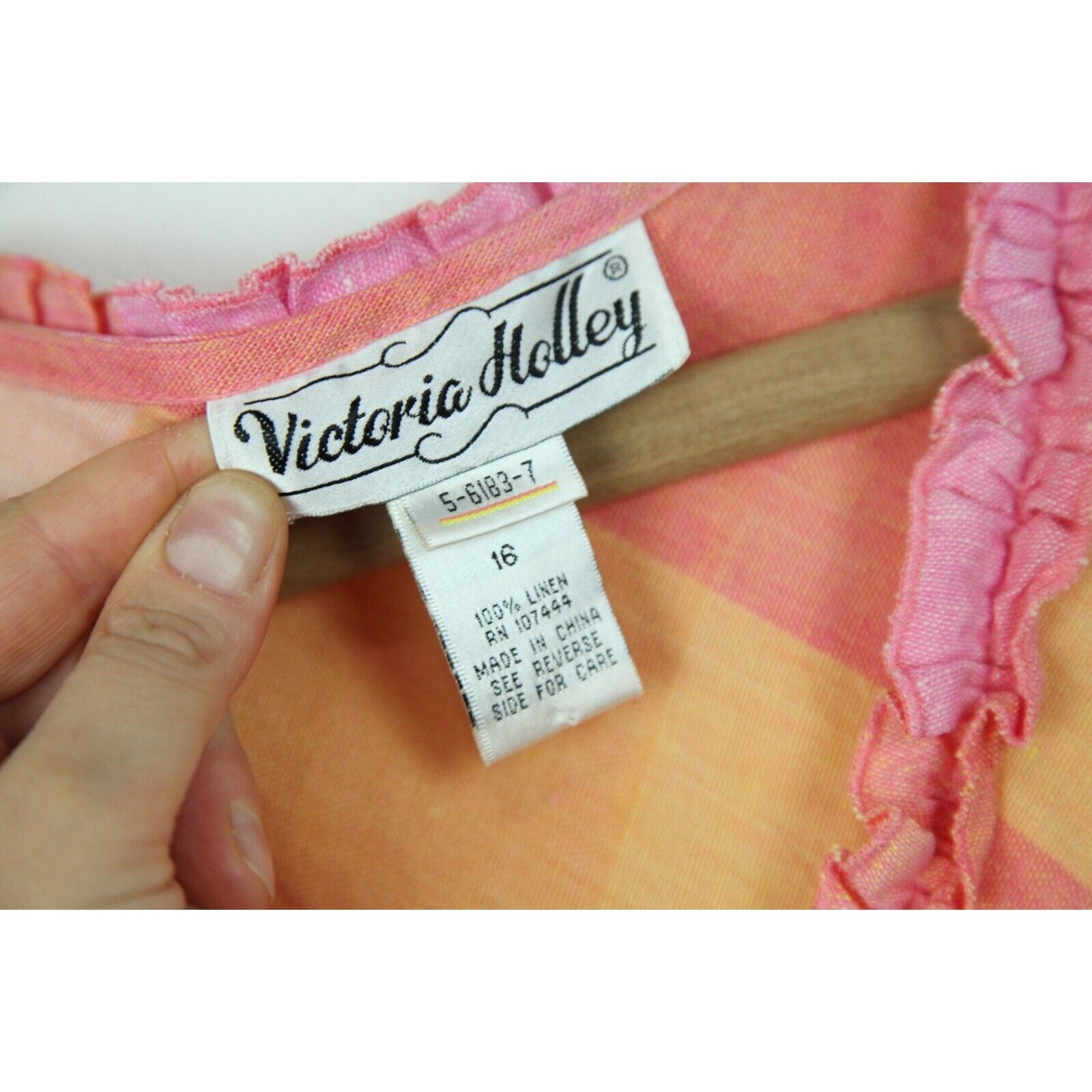 Vintage 90s Linen Maxi Dress Pastel Pink Plaid Country Club Preppy Bias 16 FLAW