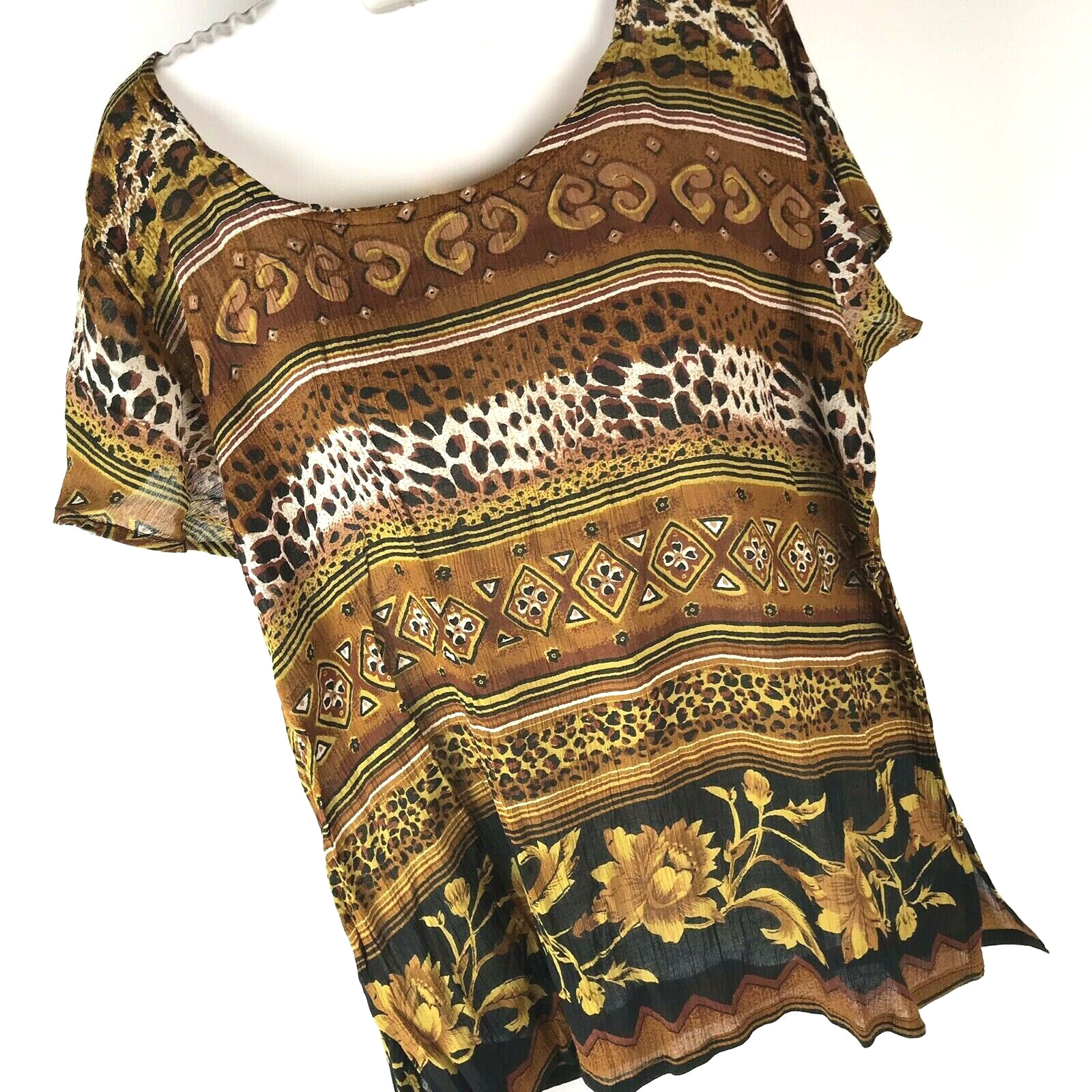 VTG Blouse 90s Sky Lark Collection Ethnic tribal Floral Boho Animal Print Size M