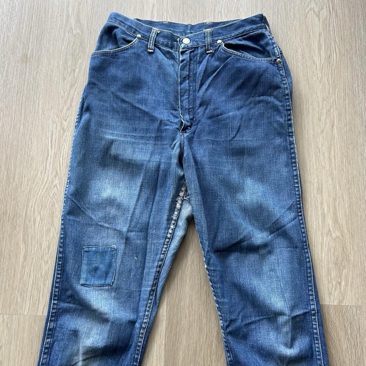 Vintage 1960s Women’s Patched Distressed High Waisted Straight Leg Jeans Denim