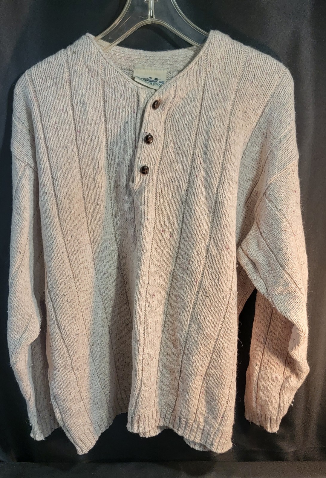 Vtg Northern Reflections Sweater Medium Cream Speckled Button Collar Earthy USA
