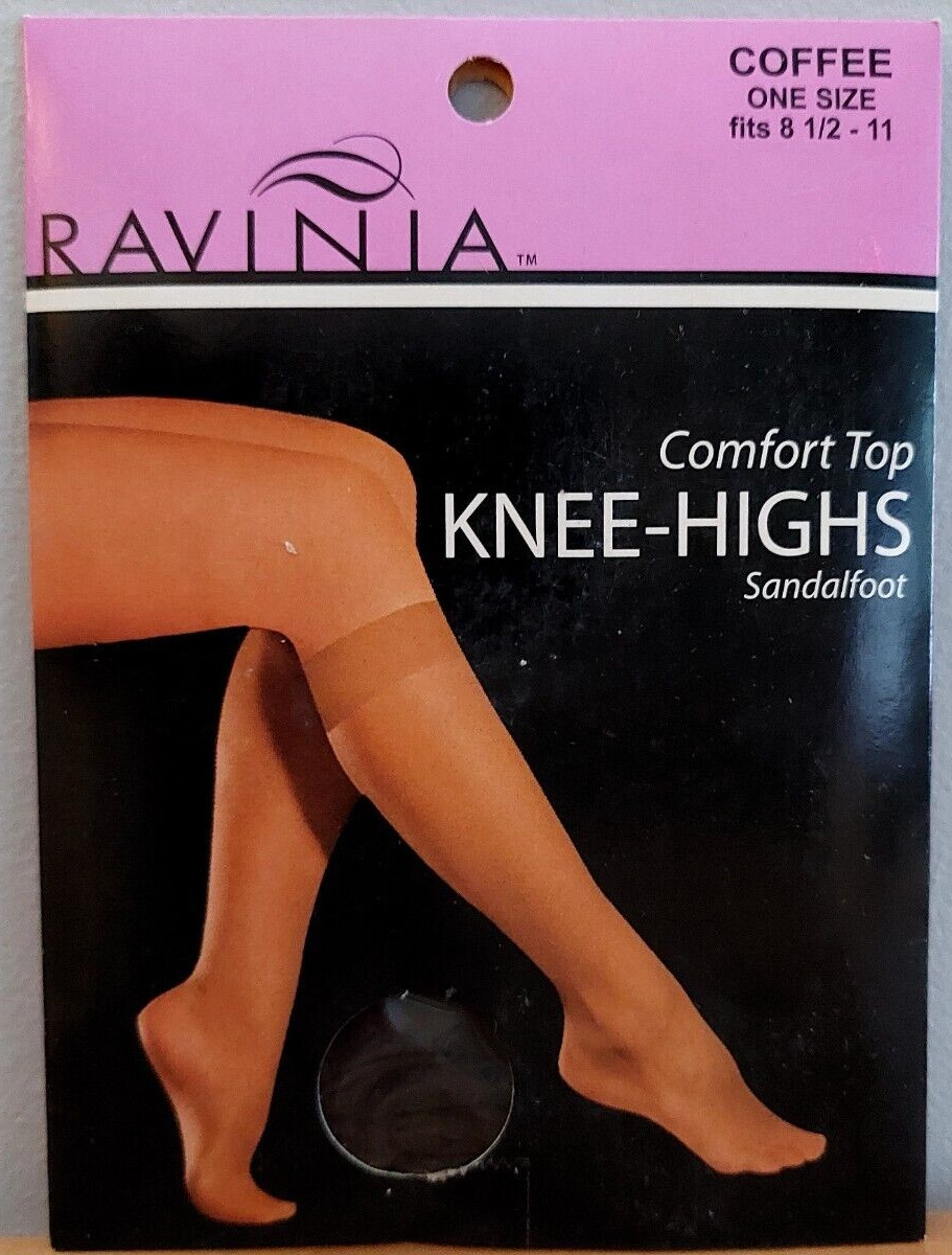 Vintage Pantyhose Ravinia Knee High Comfort Top Color White Queen Size BSDR1