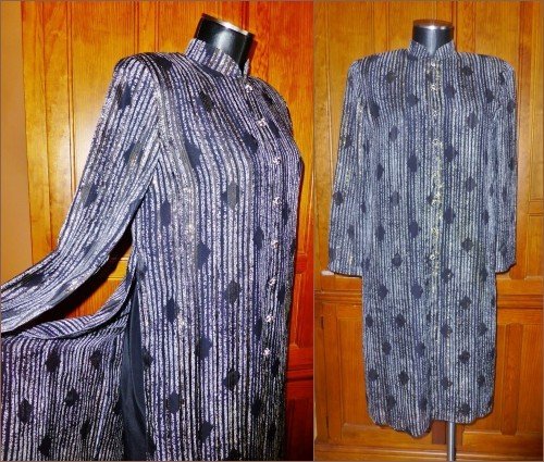 Vtg 80s Anne Crimmins Gauze SILK Gold Metallic Lurex Cocktail Party Tunic DRESS