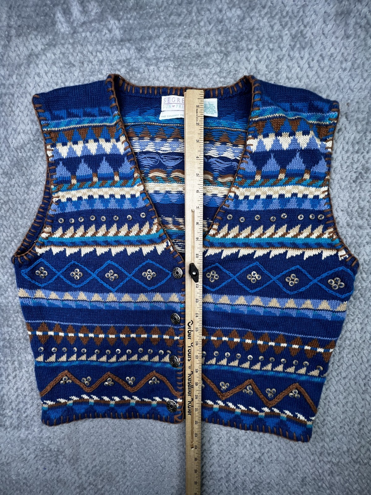 Orvis Segrets Sun Prints Large Cottagecore Knit Vest Vintage Boho Western Granny