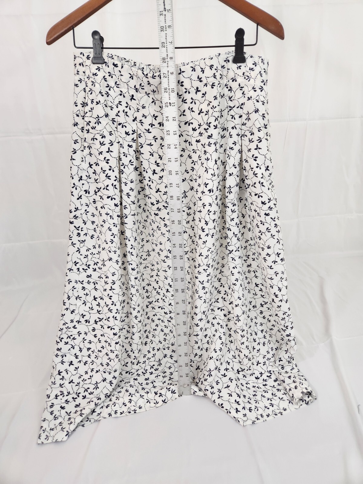Bleyle Vintage Floral Midi Skirt Navy Blue White Pleated Elastic Waist Size 12