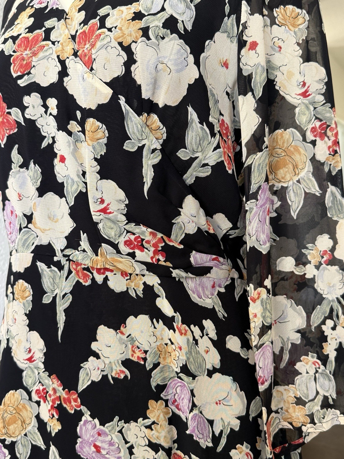 Giorgio ARMANI Le Collezioni Black Floral Faux Wrap Midi Dress Dark Romance Y2K
