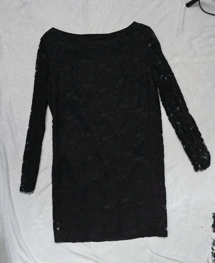 Vintage Henri Bendel Black And Red Lace Long Sleeve Dress, USA Made Tag Size 8