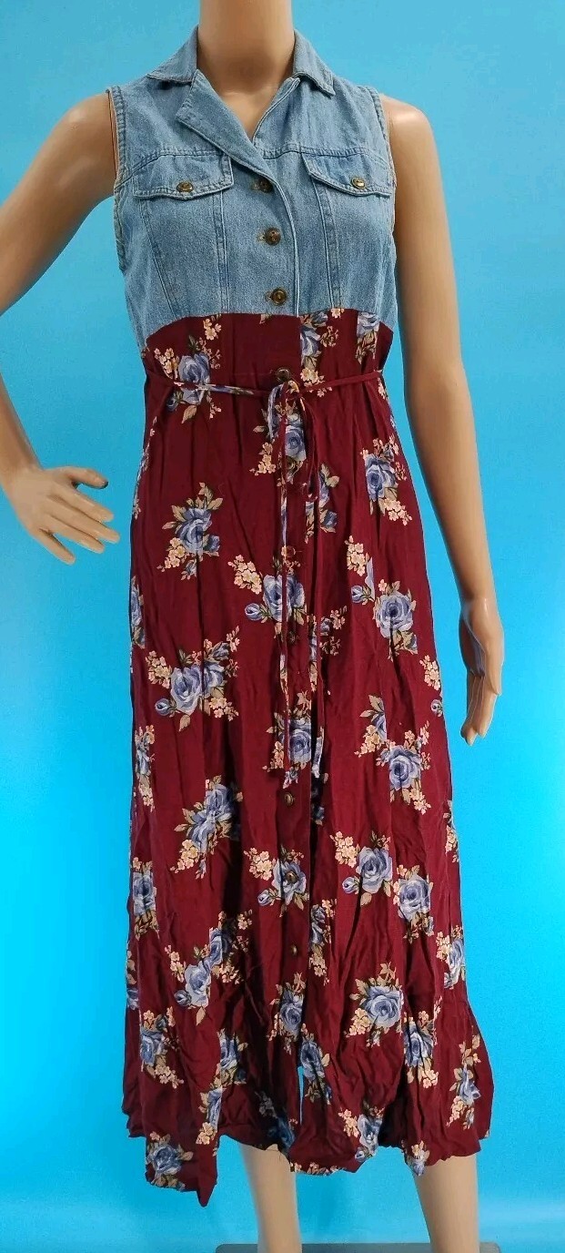 Vintage 90s California Concepts Size 3 Denim Shirt Floral Dress