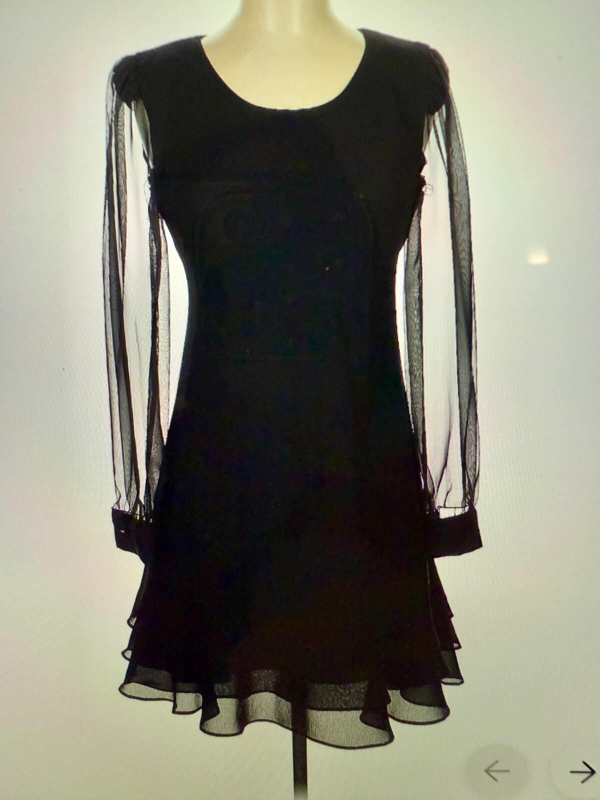 Hampton Nites sz 8 Women’s Sheer Sleeved Ruffled Hem Black Dress #291
