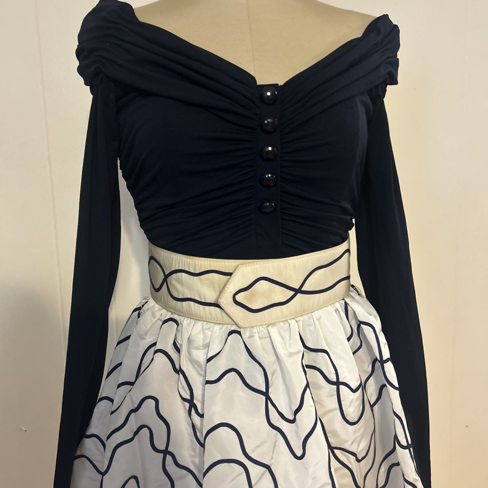 Vintage 80s Does 50s Victor Costa By Saks Corset Top Fit Flare Skirt Belt Set 6