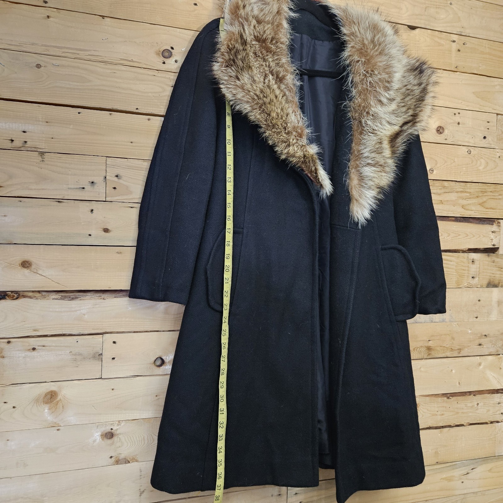 Ruby Martin Originals Coat Women’s 9 Black Wool Faux Fur Collar Retro 60s