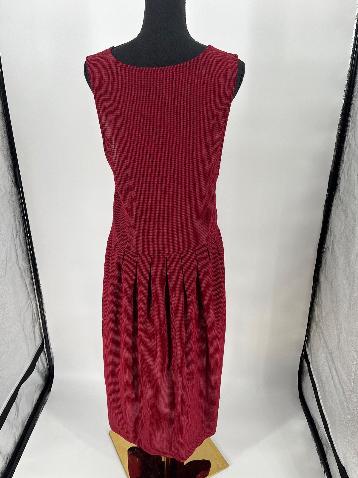 Vtg 90s FADS Red Black Gingham Grunge Dress M Button Front Cottagecore Teacher