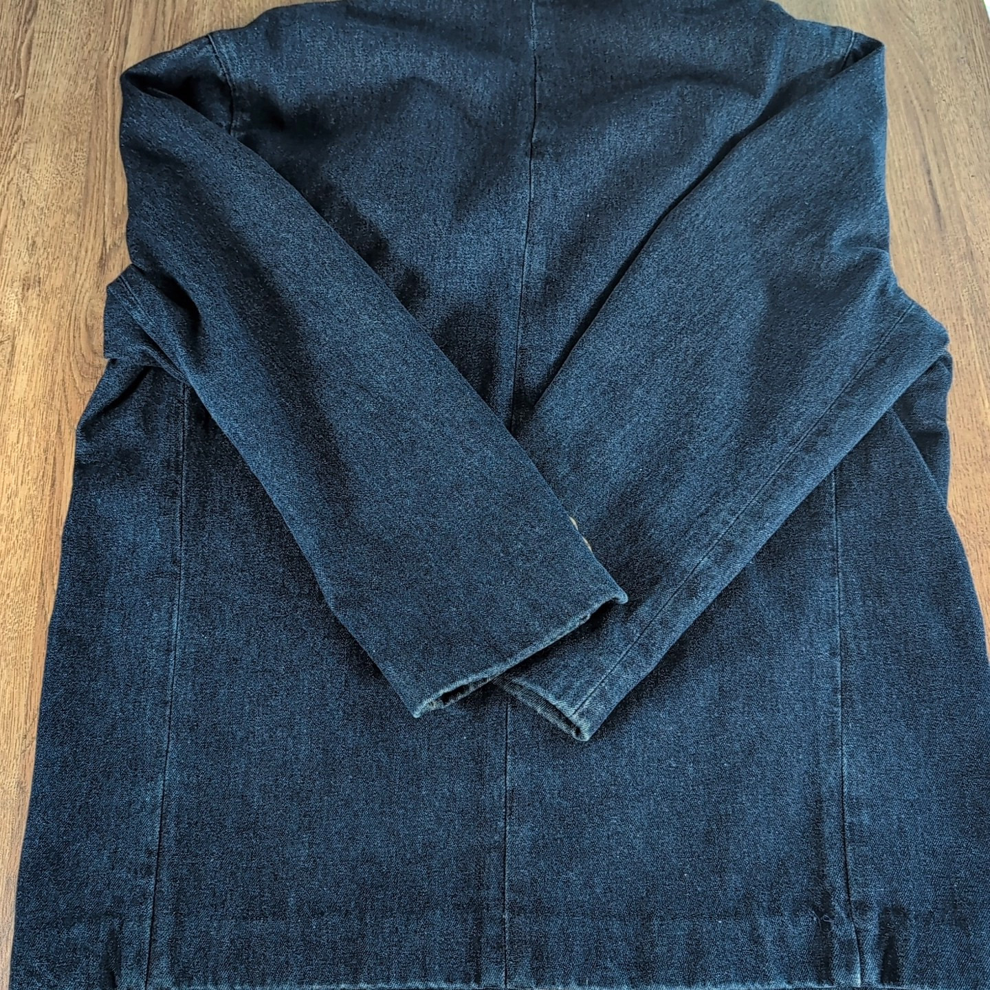 90s Authentic Imports Coat Women’s L Blue Denim Flannel Lined Leather Collar VTG
