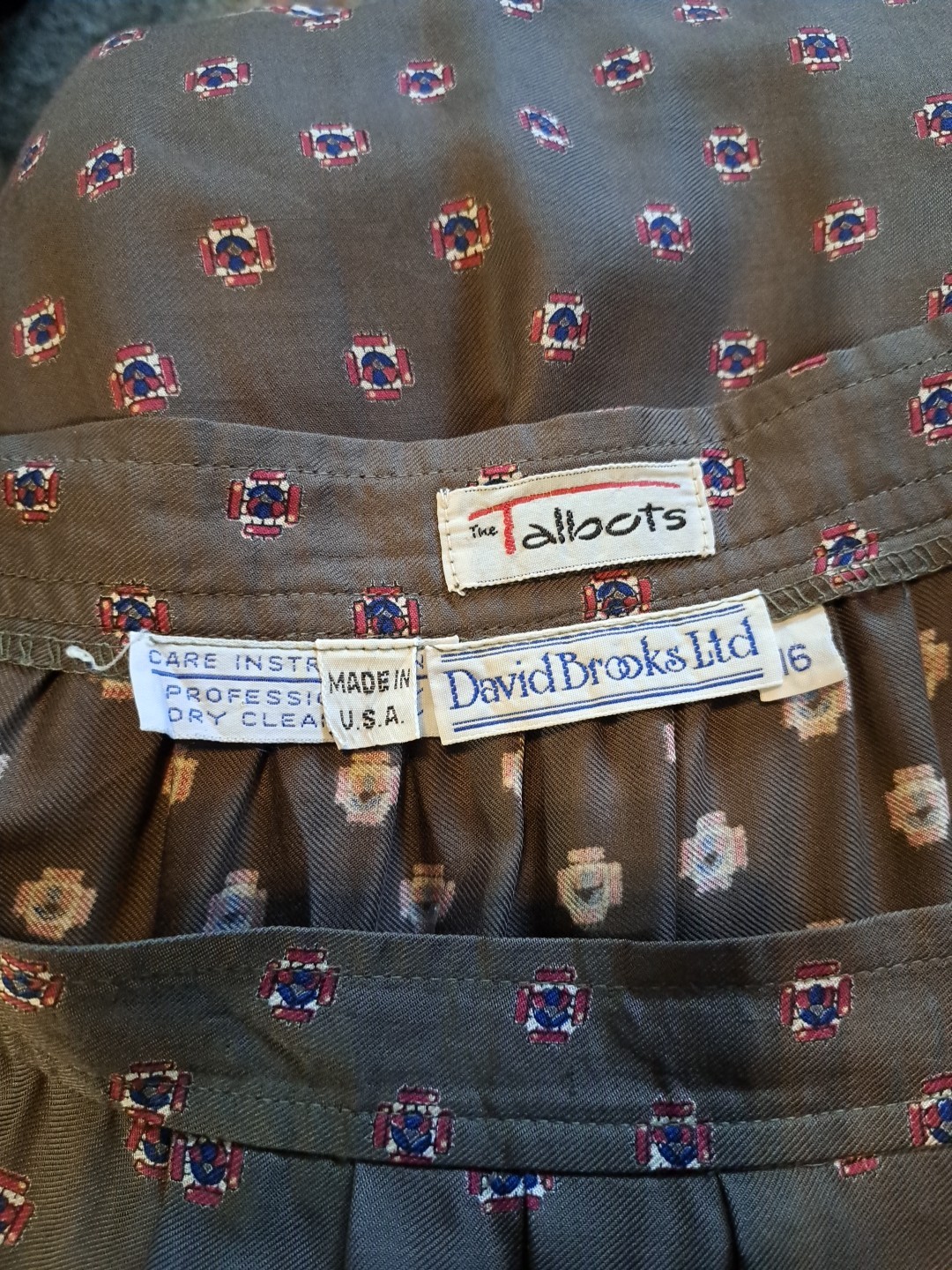 Vtg Talbots David Brooks Collection Skirt Sz 16 Made In USAGrn Blue Floral