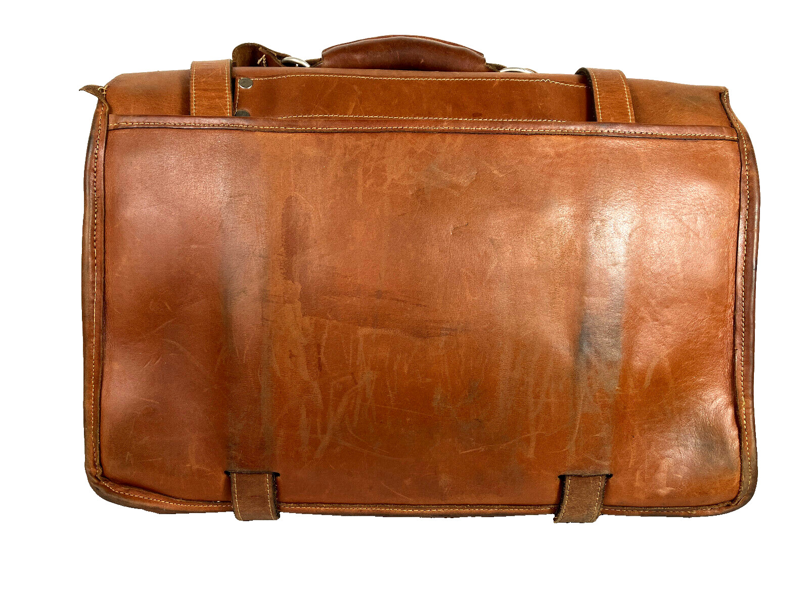 Vintage Custom Hide Vachetta Classic Book Bag Briefcase 3 Compartment 1945 Army