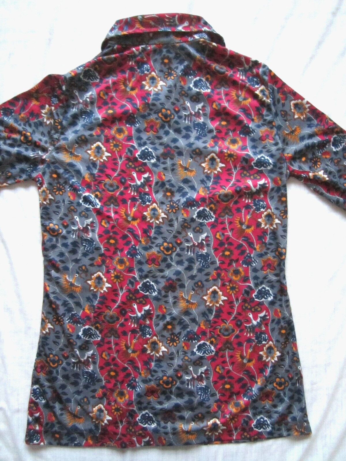 70s Disco vintage dagger point collar top blouse Polyester button up fitted Sz S