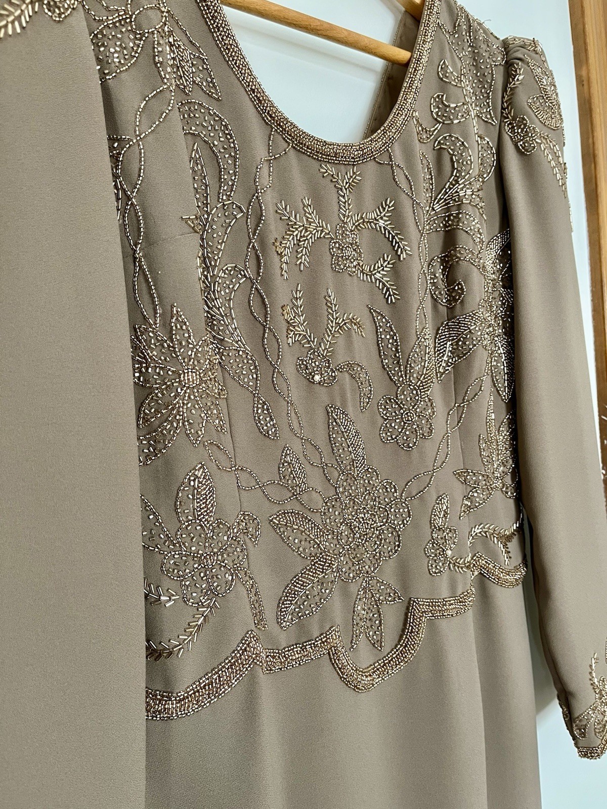 Vintage Taupe Mother Of The Bride Evening Gown Beaded
