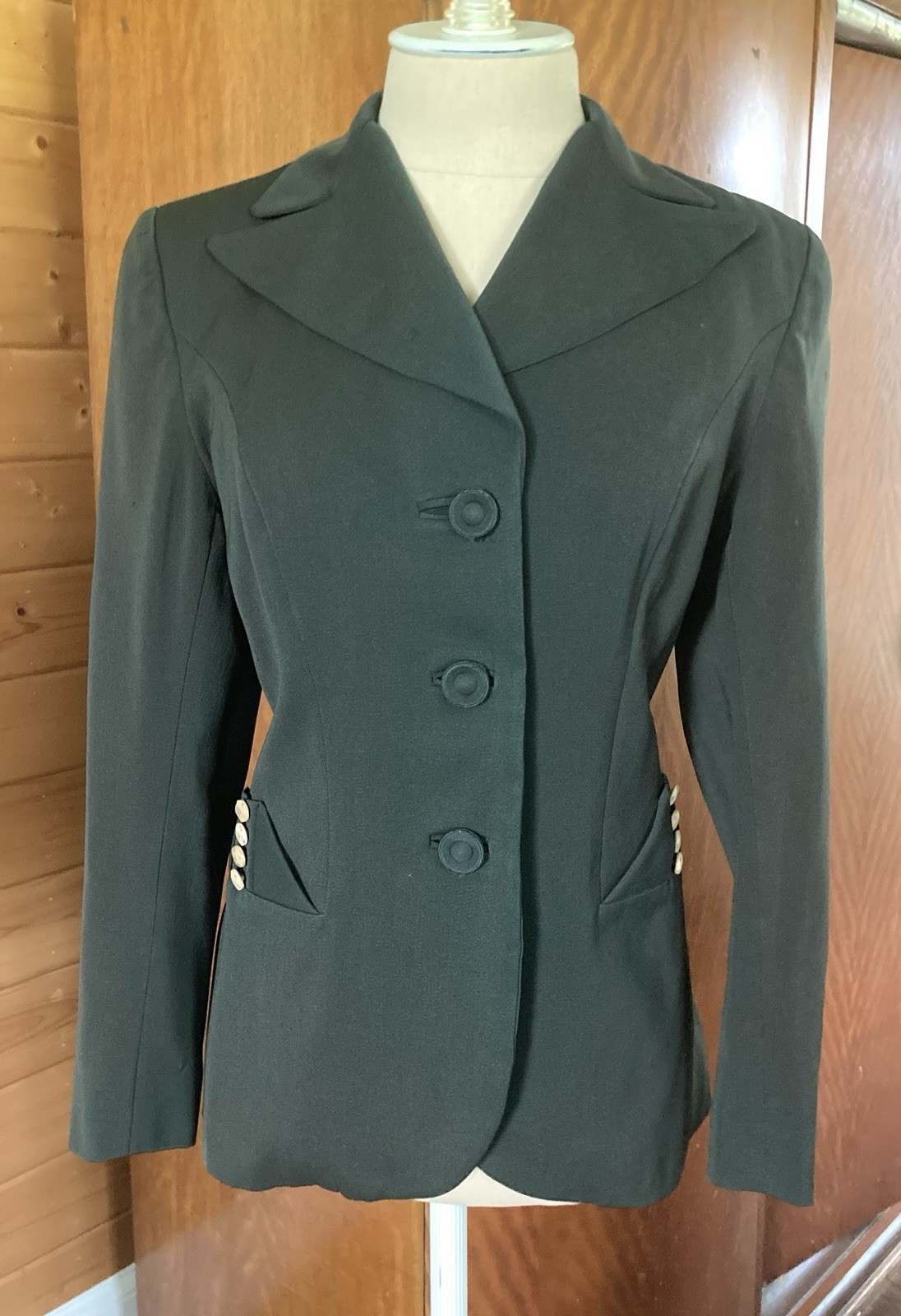 Vintage 1940s WW2 gabardine jacket large shoulder glass buttons B 36