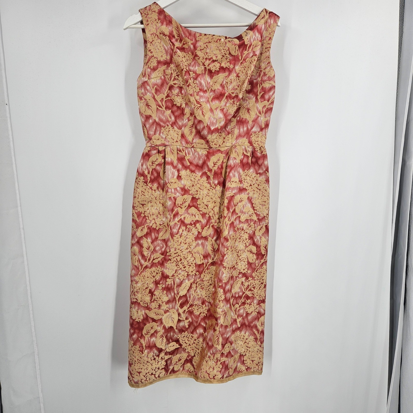 Vintage 1950s Mollie Parnis Dress Set Pink Gold Floral Brocade Office Mad Men XS