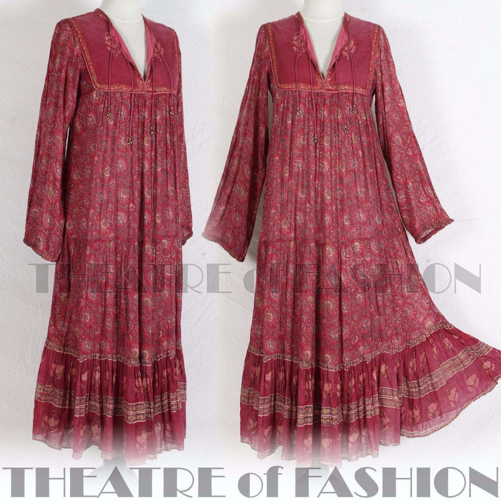 DRESS INDIAN PHOOL VINTAGE 70s WEDDING 6 8 10 12 14 60s HIPPY BOHO GAUZE GODDESS